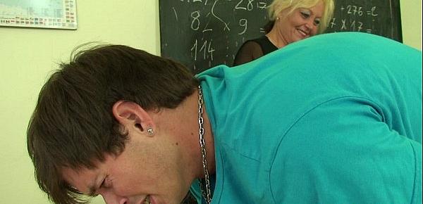  Very old teacher gets pounded by two studs